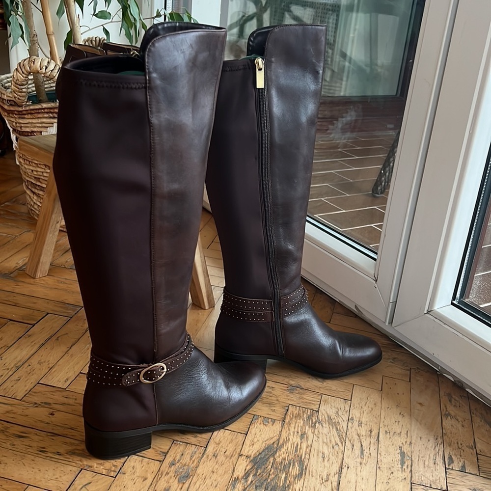 Bandolino Brown leather riding tall boots women size 7.5 - Picture 9 of 17
